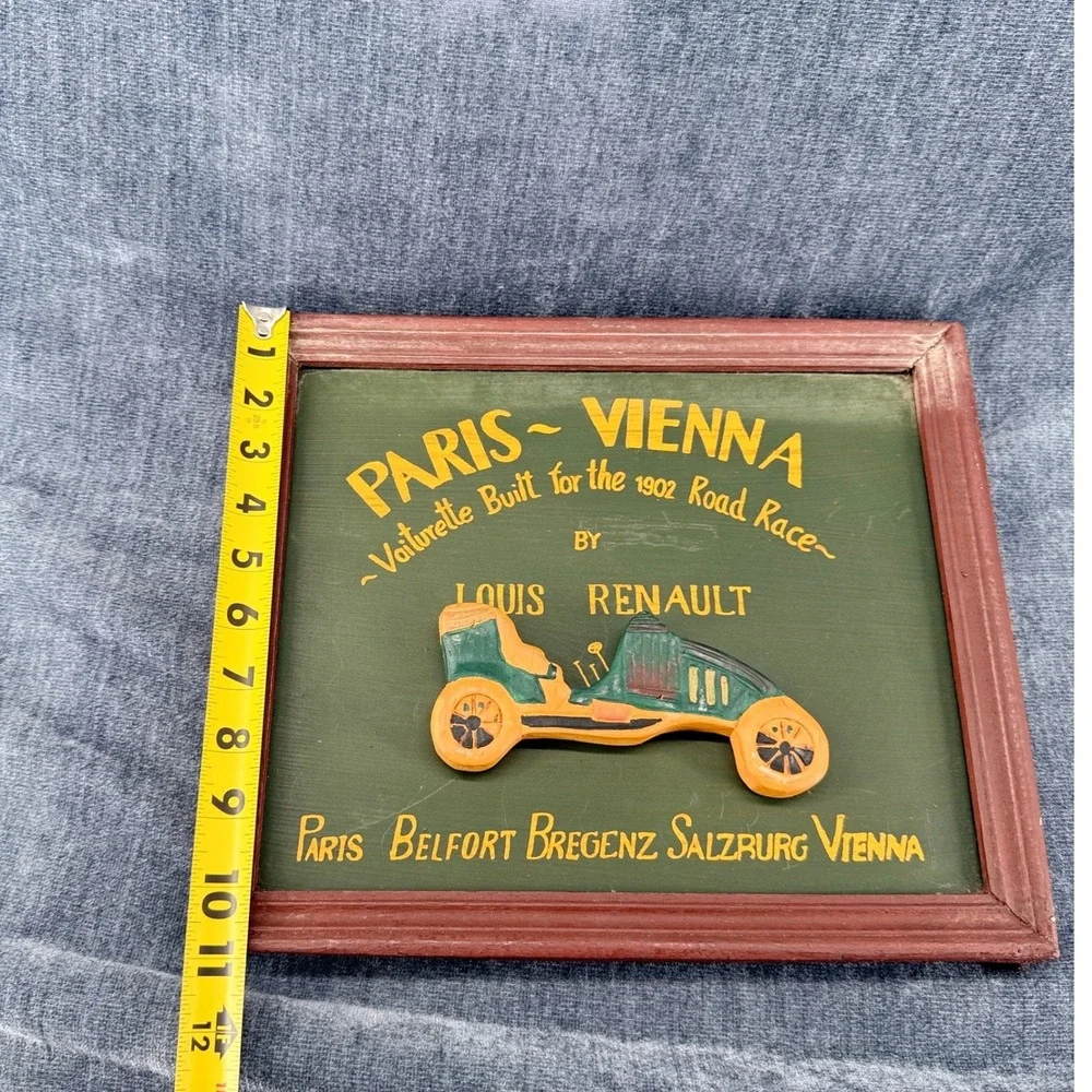 Paris Vienna Louis Renault Wood Wall Plaque 1902 Road Race Car Decor Sign
